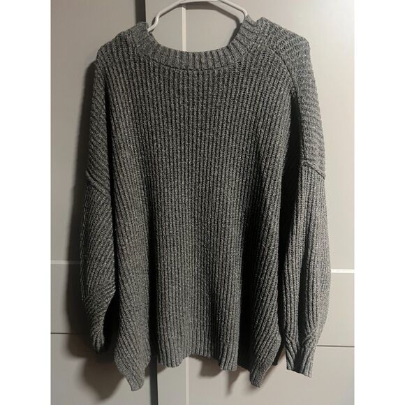 American Eagle Ribbed Knit Drop Shoulder Knit Side Slit Sweater Gray Size Large - Picture 2 of 7